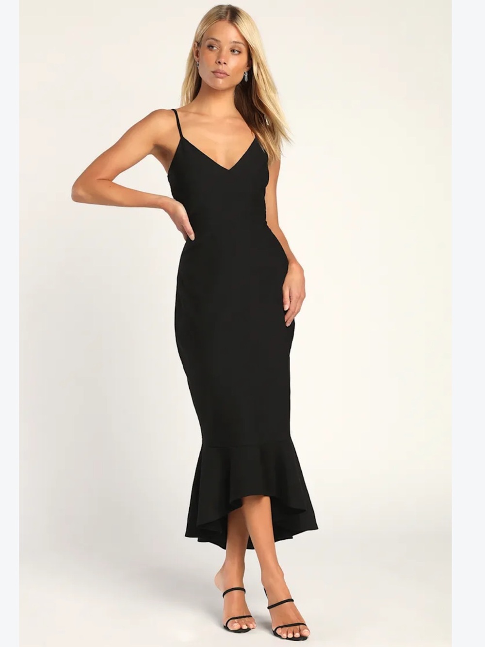 Aqua Black Sleeveless Trumpet Midi Dress